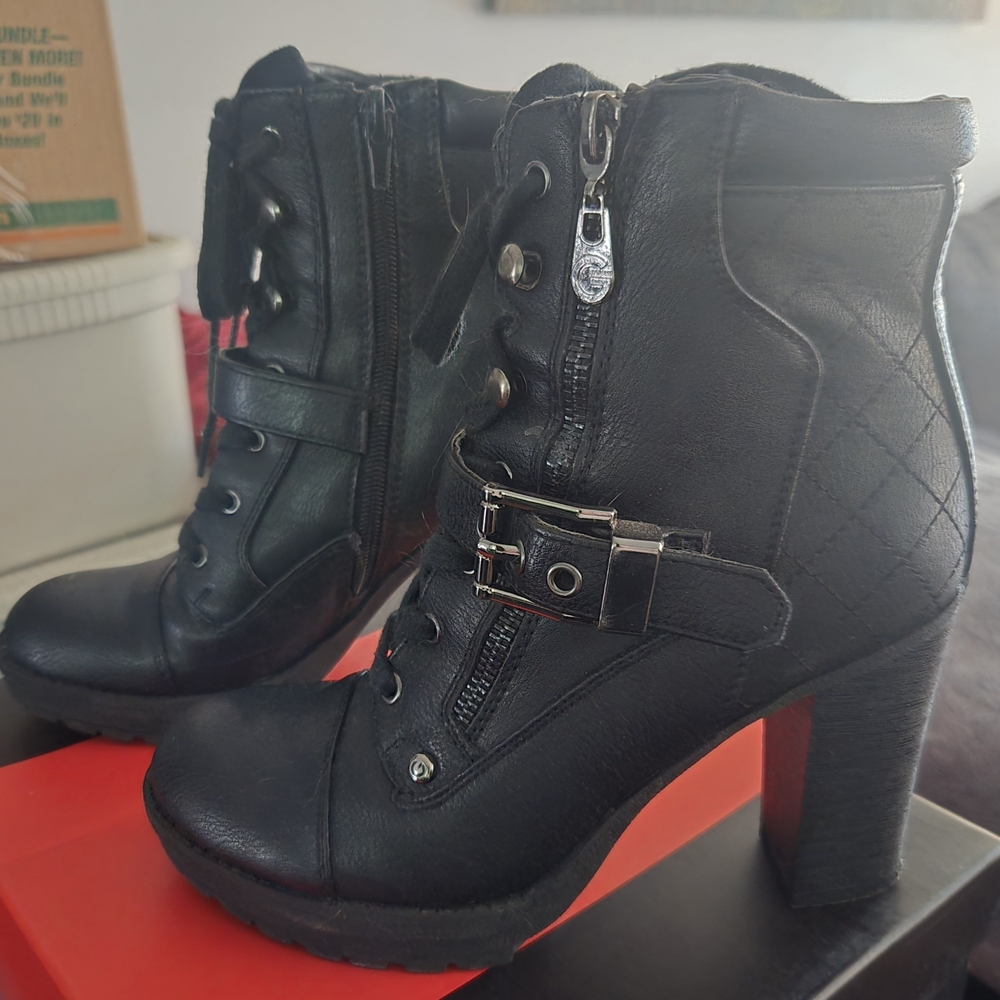 G By Guess Black Leather Ankle Boots